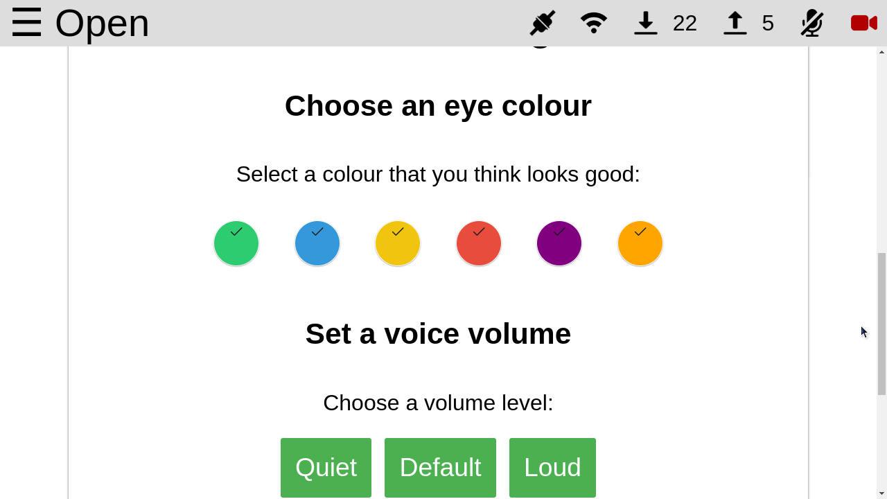 Settings Screen - Robot Customisation